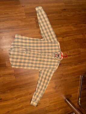Authentic Burberry Tan Plaid Cotton Button-Down Shirt
